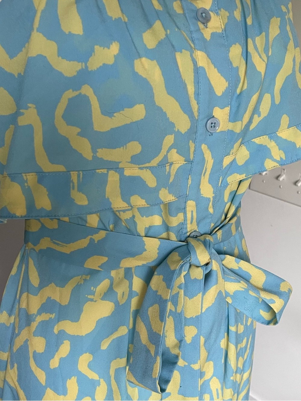 Derek Lam Blue yellow Scribble Print Tie Midi Dress Size 42 US 6 /Medium - Picture 4 of 11